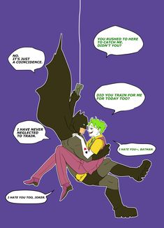 the joker and batmangirl are being hugged by each other in an animated comic strip