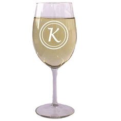 a wine glass with the letter k on it