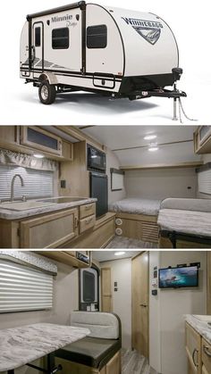 the interior and exterior of a travel trailer