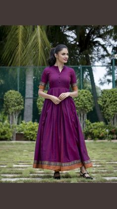 Ikkat Dresses, Designer Anarkali Dresses, Purple Saree, Simple Gowns, Frock For Women