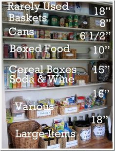 an organized pantry with labeled labels for food and wine, along with instructions on how to use them