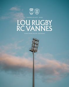 the poster for lou rugby rc vannes's football game in scotland, with an image of a tall tower