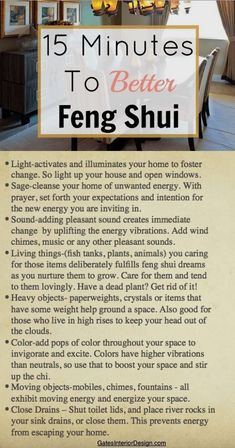 an advertisement with the text 15 minutes to better feng shui