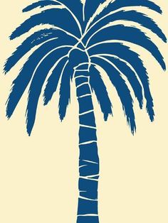 a drawing of a palm tree with blue leaves on the top and bottom part of it