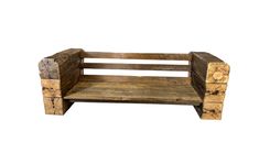 a wooden bench made out of logs on a white background