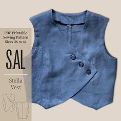 the sewing pattern for this vest is easy to sew, and has buttons on each side