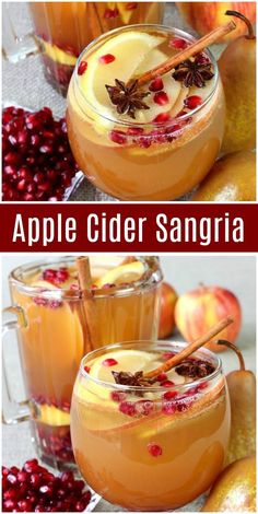 apples cider sangria with cinnamon and pomegranate garnishes