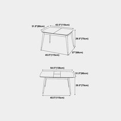 the table is shown with measurements for each side, and it has two legs that are not