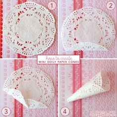 instructions for how to make doily paper cones