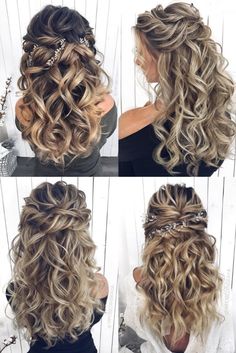 Long half up half down wedding hairstyles from mpobedinskaya Curly Wedding Hair Down With Veil, Wedding Hair For Mother Of The Bride Down, Long Hair Wedding Styles Updo Bridesmaid, Mother Hairstyles For Wedding, Wedding Hairstyles Half Up Half Down Long, Partial Updos For Long Hair, Formal Half Up Hairstyles, Half Up Formal Hairstyles, Sophisticated Updo