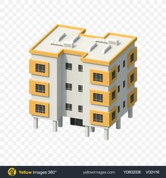 an apartment building with yellow and white balconies on the roof, hd png