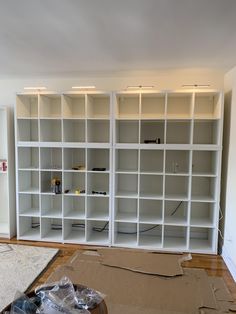 the room is being remodeled and ready to be used as a storage area for books