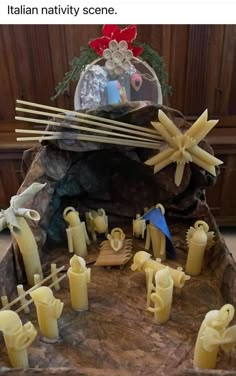 a nativity scene made out of candles