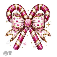 a candy cane with pink and gold glitters on it's side, in the shape of a bow