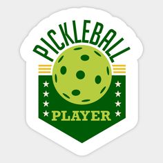 a green and yellow sticker with the words pickleball player on it's back