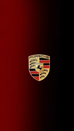 a red and black background with the emblem of a porsche car on it's side