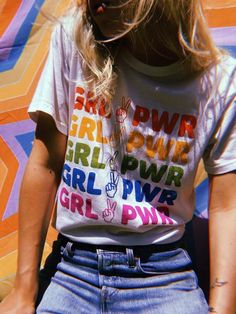 - Girl Power Rainbow Tee - REDWOLF Pride Aesthetic Outfits, Pride Aesthetic, Printed Tshirt Women, Girl Power T Shirt, Girl Power Tee, Rainbow Tee, Vintage Inspired Jewelry, Pride Outfit, Jewellery Accessories