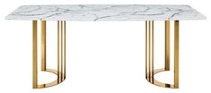 a white marble table with gold legs