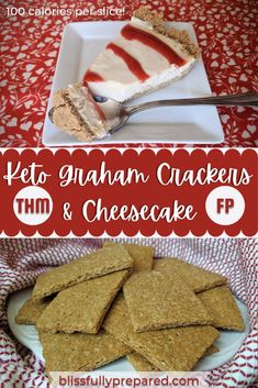 keto graham crackers and cheesecake on a plate