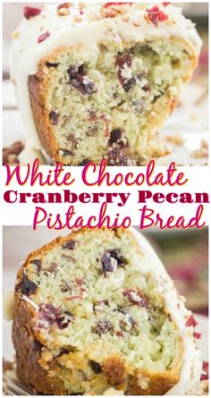 white chocolate cranberry pecan pistachio bread is cut in half to show the inside