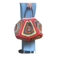 Granny spuare bag. Crochet red tote bag. Color cotton with lining. Frame Crochet, Red Tote Bag, Textile Bag, Crochet Handbag, Crochet Vintage, Crochet Clutch, Red Tote, Red Square, Bag Crochet