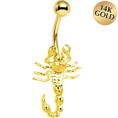 Product Details Make a Striking Statement with this Scorpion Navel Ring. Solid Gold Body Jewelry in a detailed scorpion charm design. Specifications: ? 16 Gauge (1.2mm), 3/8" (10mm), Solid 14KT Gold, 5mm ball Solid Gold Belly Ring Body Jewelry  | Belly Button Rings (Cute And Sexy) - When You're Searching For The Newest Belly Ring For Your Favorite Body Piercing, There's No Better Place To Look Than Right Here! We Offer Up Thousands Of Affordable Choices For Navel Jewelry From The Staple Dangle B Gold Scorpion, Gold Body Jewelry, Conch Piercing Jewelry, Opal Nose Ring, Daith Piercing Jewelry, Tragus Piercing Jewelry, Pregnancy Belly Rings, Horseshoe Jewelry, Belly Piercing Jewelry