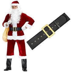 PRICES MAY VARY. 🎄Reliable Material: This Santa Claus belt is made of PU leather, safe and comfortable. There's no special foul smell. With gold alloy buckle, the metal texture is very good, the surface is shiny. Both sides of the strip have fabric edges, and the stitching is very neat. 🎄 Size Selection: Unlike other Santa belts in one size, we have Santa Claus belts in 5 sizes. The total length is 37"/47”/55”/63”/70"; suitable for waist size 24"-28"/28”-37”/37”-45”/45”-54”/54"-64". 12 gilt ey Santa Claus Belt, Gold Costume, Santa Belts, Santa Costume, Elf Costume, Santa Suits, Branded Belts, Belt Design, Pirate Costume