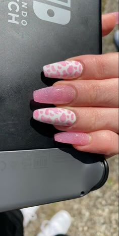 Cow Nails, Easy Nails, Simple Acrylic Nails, Acrylic Nails Coffin Pink, Acrylic Coffin, Nail Swag, Acrylic Nails Coffin Short