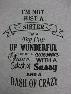 i'm not just a sister, i'm a big cup of wonderful sauce in awesome splash of sassy and a dash of crazy