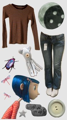 an assortment of clothing and accessories for dolls