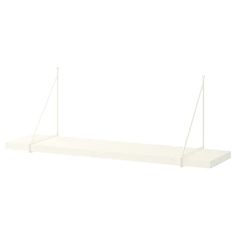 a white shelf that is hanging from the ceiling and has two wires attached to it