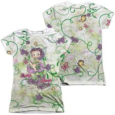 Betty Boop Flower Fairy Juniors All Over Print T-Shirt EmprintsTOP Hand Painted Shirts, Betty Boop Shirt, Junior Shirts, Cap Sleeve Tee, T Shirts Design, Sublime Shirt, Fairy Girl, Shirts Design, Flower Fairy