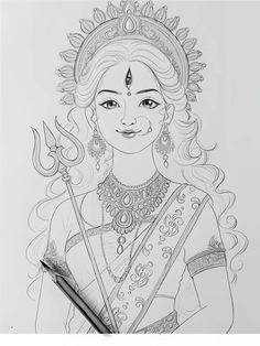 a drawing of a woman holding a staff