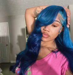 Blue Wig Hairstyles, Icy Blue Wig, Blue Hairstyles For Black Women, Midnight Blue Wig, Navy Blue Wig, Blue Hair Black Women, Blue Hair Wig, Blue Natural Hair, Blue Wigs