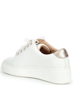 Alex Marie Wrenna Pearl Embellished Leather Sneakers | Dillard's Pearl Sneakers, Wedding Shoes Sneakers, Alex Marie, Pearl Ornaments, Bridal Sneakers, Wedding Sneakers, Platform Sneakers, Wedding Hair And Makeup, Pearl Studs