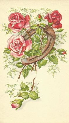 a drawing of roses and an old fashioned watering can with flowers on it's side