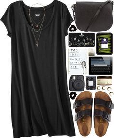 Anything I can pair with Birkenstock sandals is PERFECT. Have them in black and brown.   Birkenstock sandals / Alexander Wang studded purse / Topshop set ring / Topshop bead jewelry / Forever 21 scrunchie hair accessory Summer Polyvore Outfits, Informal Clothes, Witchy Style, Midsize Outfits, Hippie Fashion, Spring 23, Skandinavian Fashion, Studded Purse, Birkenstock Sandals