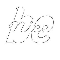 the word nice is written in cursive font with black ink on a white background