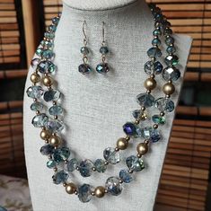 This Listing Is For An Unsigned Crystal Necklace And Earrings Set. It Is Brand New Never Worn, I Think It May Have Been Made From Vintage Beads Due To The Quality Of The Beads And The Matte Color Gold Beads. However All Of The Hardware And Clasp Are Newer, Perhaps It Was Restrung? The Largest Beads Are 14mm, No Scratches, Or Flea Bites. It Is A Dual Strand, The Shortest Strand Is Approximately 17" With A 2" Extender. The Longer Strand Is 19" Long. Please Note This Is A Heavier Necklace Due To Th Beautiful Beaded Necklaces, Earrings And Necklace Set, Multi Strand Beaded Necklace, Earrings And Necklace, Vintage Beads, Necklace And Earrings Set, Beaded Necklaces, Necklace And Earrings, Glass Crystal