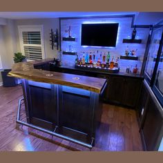 a home bar in the middle of a living room