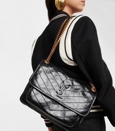 Ysl Sunset Bag Black, Ysl Niki Bag Medium, Saint Laurent Niki Bag, Ysl Niki Medium, Ysl Purse, Luxury Bags Collection, Black Chevron, Bags Aesthetic, Urban Street