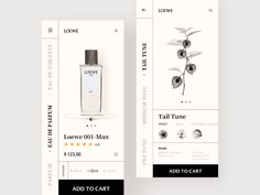 two vertical banners with black and white images on them, one for the perfume brand