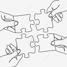 three hands holding pieces of a puzzle piece to complete the jigsaw puzzle piece