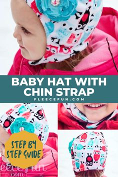 a cuddle fleece hat for babies, complete with chin strap, made with free pattern and step by step tutorial from fleece fun Stretchy Car Seat Cover, Quilt Blocks Easy, Quilt Art, Free Pdf Pattern, Fleece Hat, Hexagon Quilt, Baby Hat, Pull Off