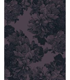 a black and purple floral wallpaper with lots of flowers on the bottom half of it