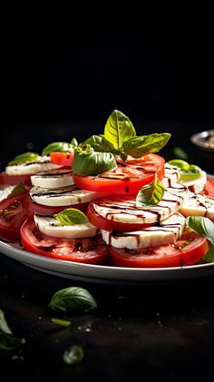 caprese salad presentation Caprese Salad Presentation, Mozerella And Tomato, Salad Caprese, Salad Presentation, Tomatoes And Mozzarella, Fresh Recipe, Tomato Mozzarella, Sliced Tomato, Balsamic Glaze