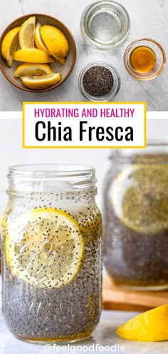 there is a jar filled with chia seeds and lemons