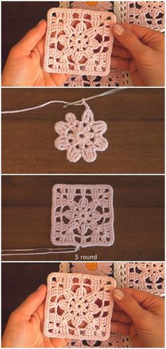 crocheted doily is shown with instructions to make it