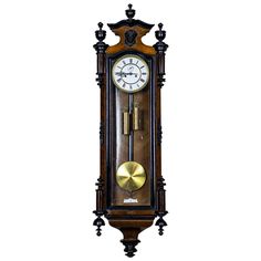 an old fashioned grandfather clock with pendulums on the front and sides, isolated against a white background