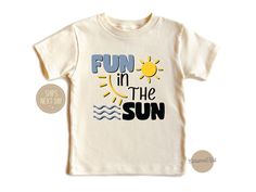 Get ready for some beachside fun with our Beach Kids Shirt collection! 🏖️☀️ Whether you're building sandcastles, splashing in the waves, or simply soaking up the sun, our Fun In The Sun Shirt is the perfect attire for your little ones. Designed with vibrant colors and cheerful prints, these Vacation Kids Shirts capture the essence of summer adventures. Made with soft and breathable fabric, our Summer Baby Shirts ensure comfort all day long, while our Travel Kids Shirts add a touch of wanderlust Summer Funny Print T-shirt For Playtime, Funny Print Tops For Summer Playtime, Summer Graphic Print T-shirt For Playtime, White Tops For Ocean Activities In Summer, Playful Tops For Beach Season Playtime, Summer Cotton T-shirt For Ocean Activities, Summer Fun Playtime Shirt, Playful Summer Shirt For Playtime, Fun Summer Playtime Shirt